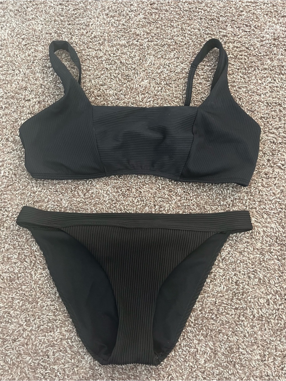 Hollister Black Ribbed Square-Neck Bikini Set
